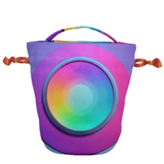 Circle Colorful Rainbow Spectrum Button Gradient Psychedelic Art Drawstring Bucket Bag by Maspions