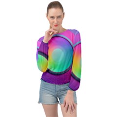 Circle Colorful Rainbow Spectrum Button Gradient Psychedelic Art Banded Bottom Chiffon Top by Maspions
