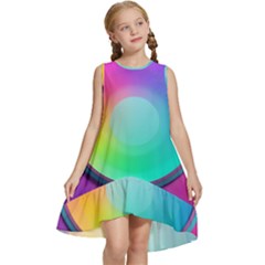 Circle Colorful Rainbow Spectrum Button Gradient Psychedelic Art Kids  Frill Swing Dress