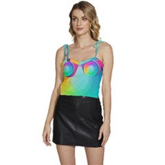 Circle Colorful Rainbow Spectrum Button Gradient Psychedelic Art Flowy Camisole Tie Up Top by Maspions