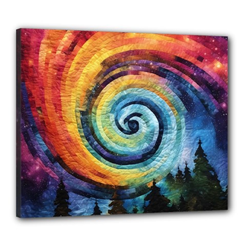 Cosmic Rainbow Quilt Artistic Swirl Spiral Forest Silhouette Fantasy Canvas 24  X 20  (stretched)