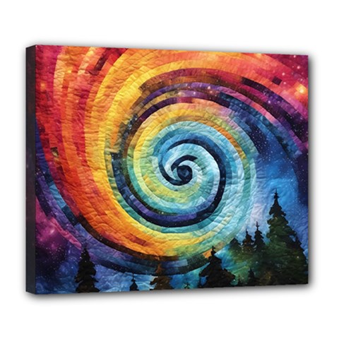 Cosmic Rainbow Quilt Artistic Swirl Spiral Forest Silhouette Fantasy Deluxe Canvas 24  X 20  (stretched) by Maspions