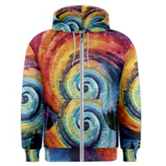 Cosmic Rainbow Quilt Artistic Swirl Spiral Forest Silhouette Fantasy Men s Zipper Hoodie