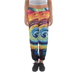 Cosmic Rainbow Quilt Artistic Swirl Spiral Forest Silhouette Fantasy Women s Jogger Sweatpants