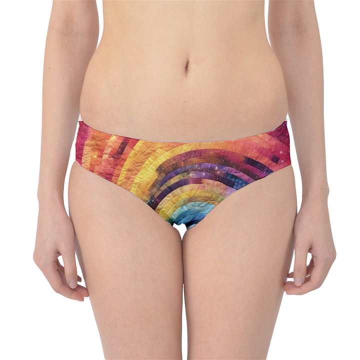 Cosmic Rainbow Quilt Artistic Swirl Spiral Forest Silhouette Fantasy Hipster Bikini Bottoms