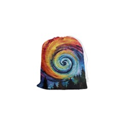 Cosmic Rainbow Quilt Artistic Swirl Spiral Forest Silhouette Fantasy Drawstring Pouch (xs)