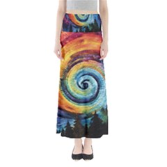 Cosmic Rainbow Quilt Artistic Swirl Spiral Forest Silhouette Fantasy Full Length Maxi Skirt by Maspions