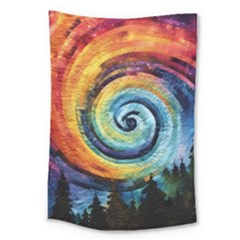 Cosmic Rainbow Quilt Artistic Swirl Spiral Forest Silhouette Fantasy Large Tapestry