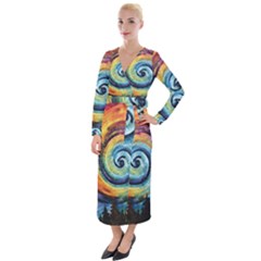 Cosmic Rainbow Quilt Artistic Swirl Spiral Forest Silhouette Fantasy Velvet Maxi Wrap Dress