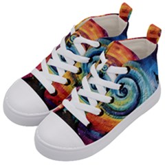 Cosmic Rainbow Quilt Artistic Swirl Spiral Forest Silhouette Fantasy Kids  Mid-top Canvas Sneakers by Maspions