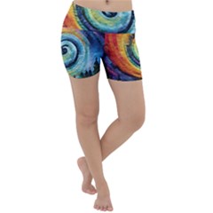 Cosmic Rainbow Quilt Artistic Swirl Spiral Forest Silhouette Fantasy Lightweight Velour Yoga Shorts