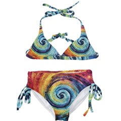 Cosmic Rainbow Quilt Artistic Swirl Spiral Forest Silhouette Fantasy Kids  Classic Bikini Set