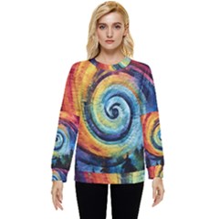 Cosmic Rainbow Quilt Artistic Swirl Spiral Forest Silhouette Fantasy Hidden Pocket Sweatshirt