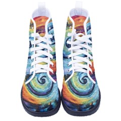 Cosmic Rainbow Quilt Artistic Swirl Spiral Forest Silhouette Fantasy Kid s High-top Canvas Sneakers by Maspions