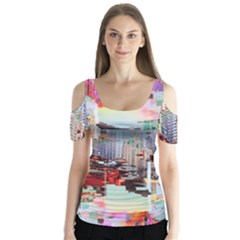 Digital Computer Technology Office Information Modern Media Web Connection Art Creatively Colorful C Butterfly Sleeve Cutout T-shirt 