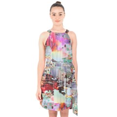 Digital Computer Technology Office Information Modern Media Web Connection Art Creatively Colorful C Halter Collar Waist Tie Chiffon Dress