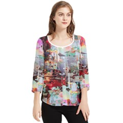 Digital Computer Technology Office Information Modern Media Web Connection Art Creatively Colorful C Chiffon Quarter Sleeve Blouse