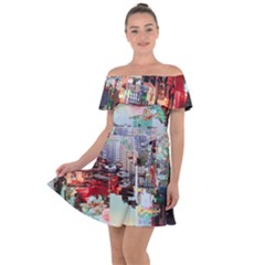 Digital Computer Technology Office Information Modern Media Web Connection Art Creatively Colorful C Off Shoulder Velour Dress