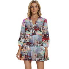 Digital Computer Technology Office Information Modern Media Web Connection Art Creatively Colorful C V-neck Placket Mini Dress