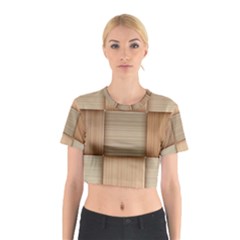 Wooden Wickerwork Texture Square Pattern Cotton Crop Top