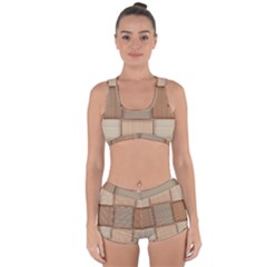 Wooden Wickerwork Texture Square Pattern Racerback Boyleg Bikini Set