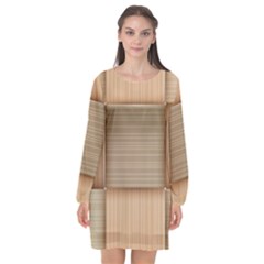 Wooden Wickerwork Texture Square Pattern Long Sleeve Chiffon Shift Dress 
