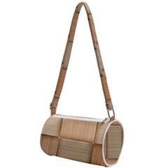 Wooden Wickerwork Texture Square Pattern Mini Cylinder Bag