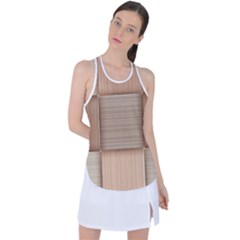 Wooden Wickerwork Texture Square Pattern Racer Back Mesh Tank Top