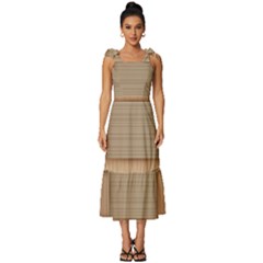 Wooden Wickerwork Texture Square Pattern Tie-strap Tiered Midi Chiffon Dress