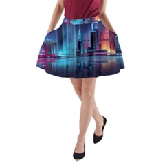 Digital Art Artwork Illustration Vector Buiding City A-line Pocket Skirt by Maspions