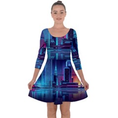 Digital Art Artwork Illustration Vector Buiding City Quarter Sleeve Skater Dress