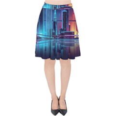 Digital Art Artwork Illustration Vector Buiding City Velvet High Waist Skirt