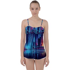 Digital Art Artwork Illustration Vector Buiding City Babydoll Tankini Top by Maspions