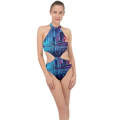 Digital Art Artwork Illustration Vector Buiding City Halter Side Cut Swimsuit