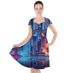 Digital Art Artwork Illustration Vector Buiding City Cap Sleeve Midi Dress