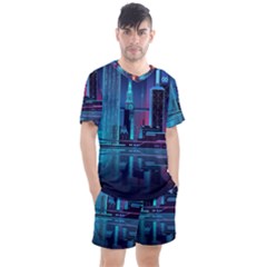 Digital Art Artwork Illustration Vector Buiding City Men s Mesh T-Shirt and Shorts Set