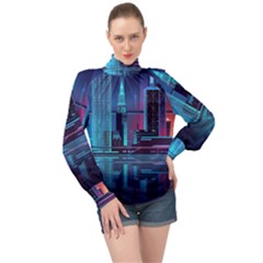 Digital Art Artwork Illustration Vector Buiding City High Neck Long Sleeve Chiffon Top