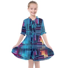 Digital Art Artwork Illustration Vector Buiding City Kids  All Frills Chiffon Dress by Maspions