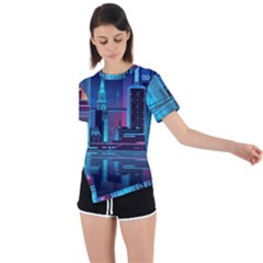 Digital Art Artwork Illustration Vector Buiding City Asymmetrical Short Sleeve Sports T-shirt