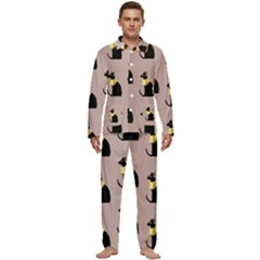 Cat Egyptian Ancient Statue Egypt Culture Animals Men s Long Sleeve Velvet Pocket Pajamas Set