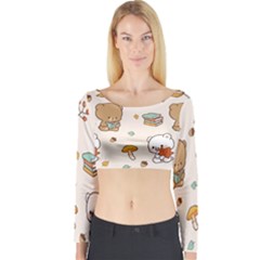 Bear Cartoon Background Pattern Seamless Animal Long Sleeve Crop Top by Maspions