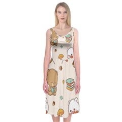 Bear Cartoon Background Pattern Seamless Animal Midi Sleeveless Dress by Maspions