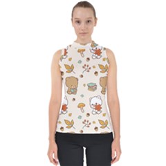 Bear Cartoon Background Pattern Seamless Animal Mock Neck Shell Top by Maspions