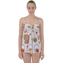 Bear Cartoon Background Pattern Seamless Animal Babydoll Tankini Set by Maspions