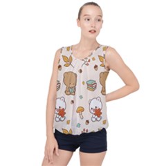 Bear Cartoon Background Pattern Seamless Animal Bubble Hem Chiffon Tank Top by Maspions