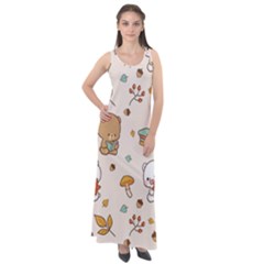 Bear Cartoon Background Pattern Seamless Animal Sleeveless Velour Maxi Dress