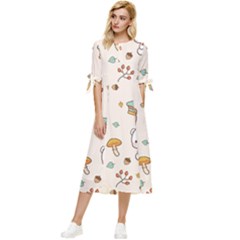 Bear Cartoon Background Pattern Seamless Animal Bow Sleeve Chiffon Midi Dress by Maspions