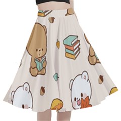 Bear Cartoon Background Pattern Seamless Animal A-line Full Circle Midi Skirt With Pocket by Maspions