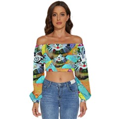 Kitten Cat Pet Animal Adorable Fluffy Cute Kitty Long Sleeve Crinkled Weave Crop Top