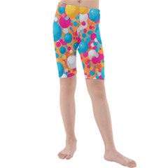 Circles Art Seamless Repeat Bright Colors Colorful Kids  Mid Length Swim Shorts